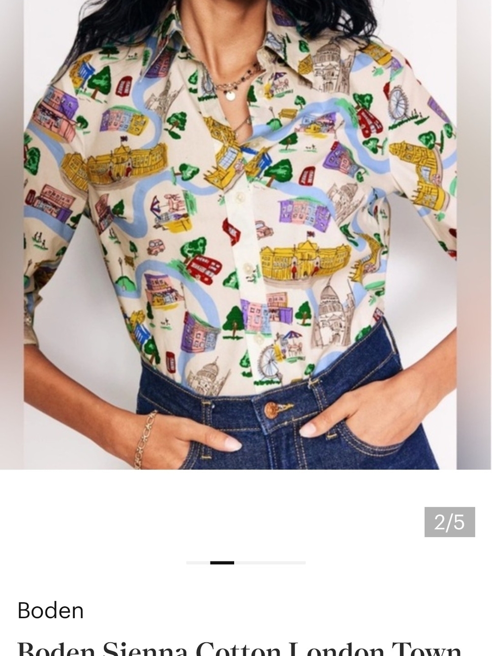 Boden Cream Cotton Button-Down Shirt with Colorful London Town Print Size 6R